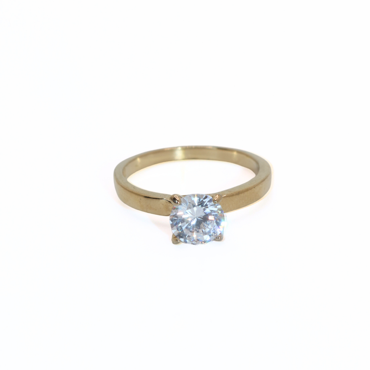 Gold Tone Stainless Steel CZ Solitaire Ring