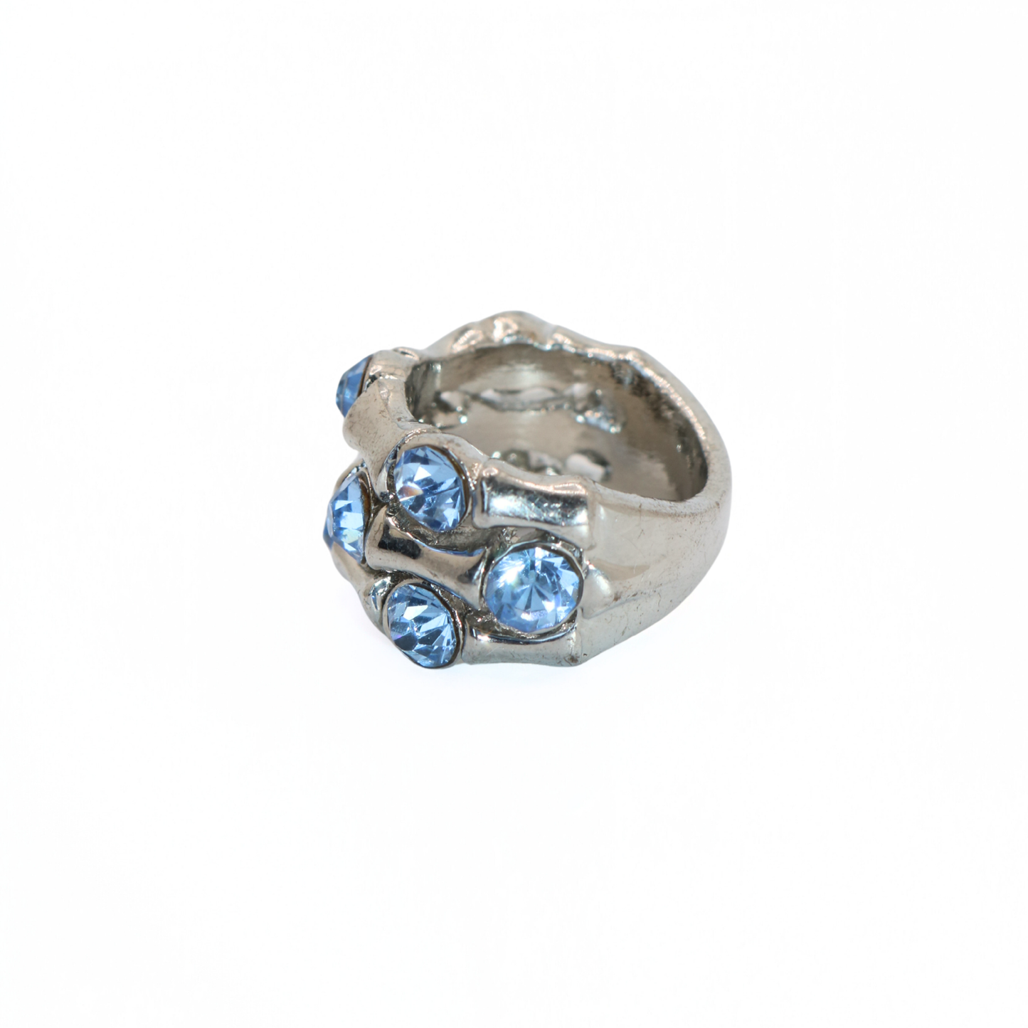 Vintage Stainless Steel Light Blue Crystal Dome Ring