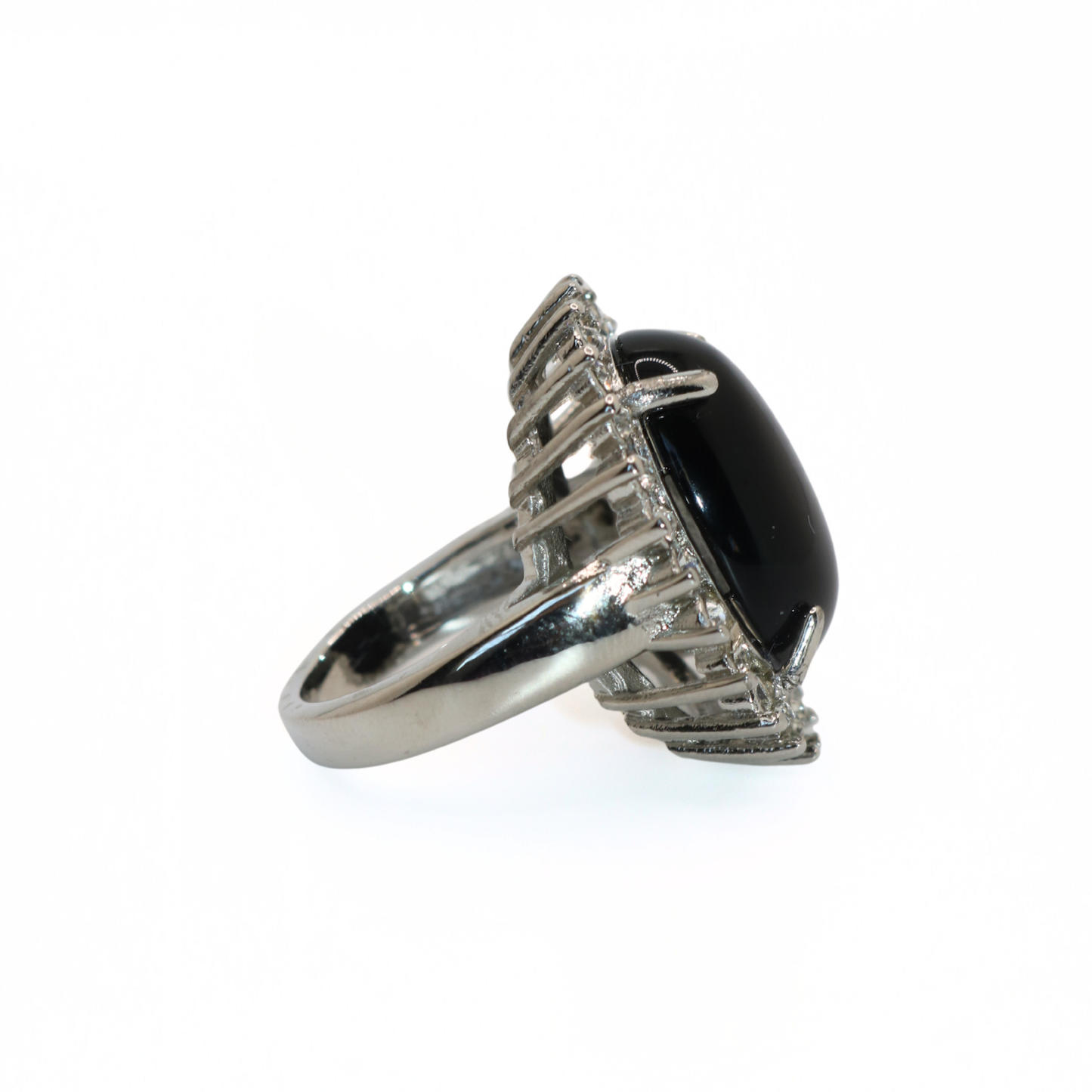 Vintage 316L Stainless Steel Black Onyx Style Halo Cocktail Ring