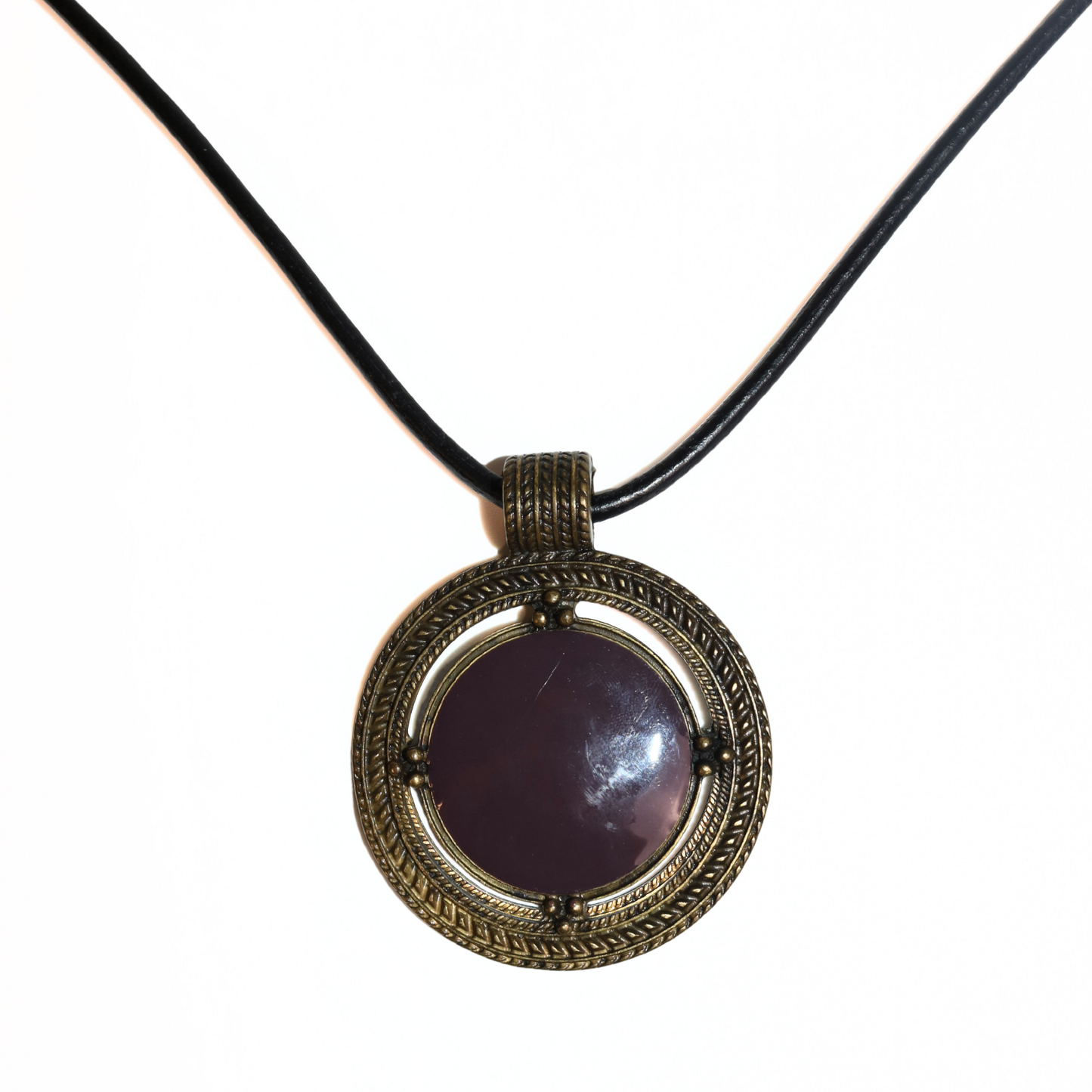 Vintage Bronze-Tone Purple Stone Medallion Necklace