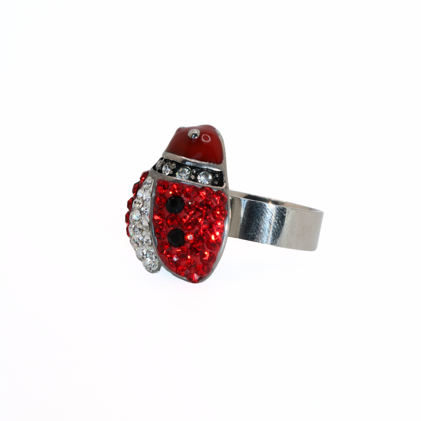 Vintage 316L Stainless Steel Crystal Pavé Ladybug Ring