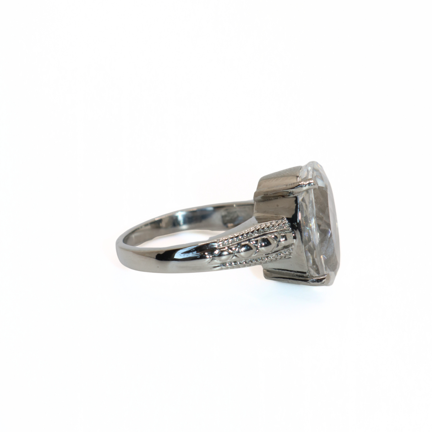 Vintage 316L Stainless Steel Oversized CZ Solitaire Ring