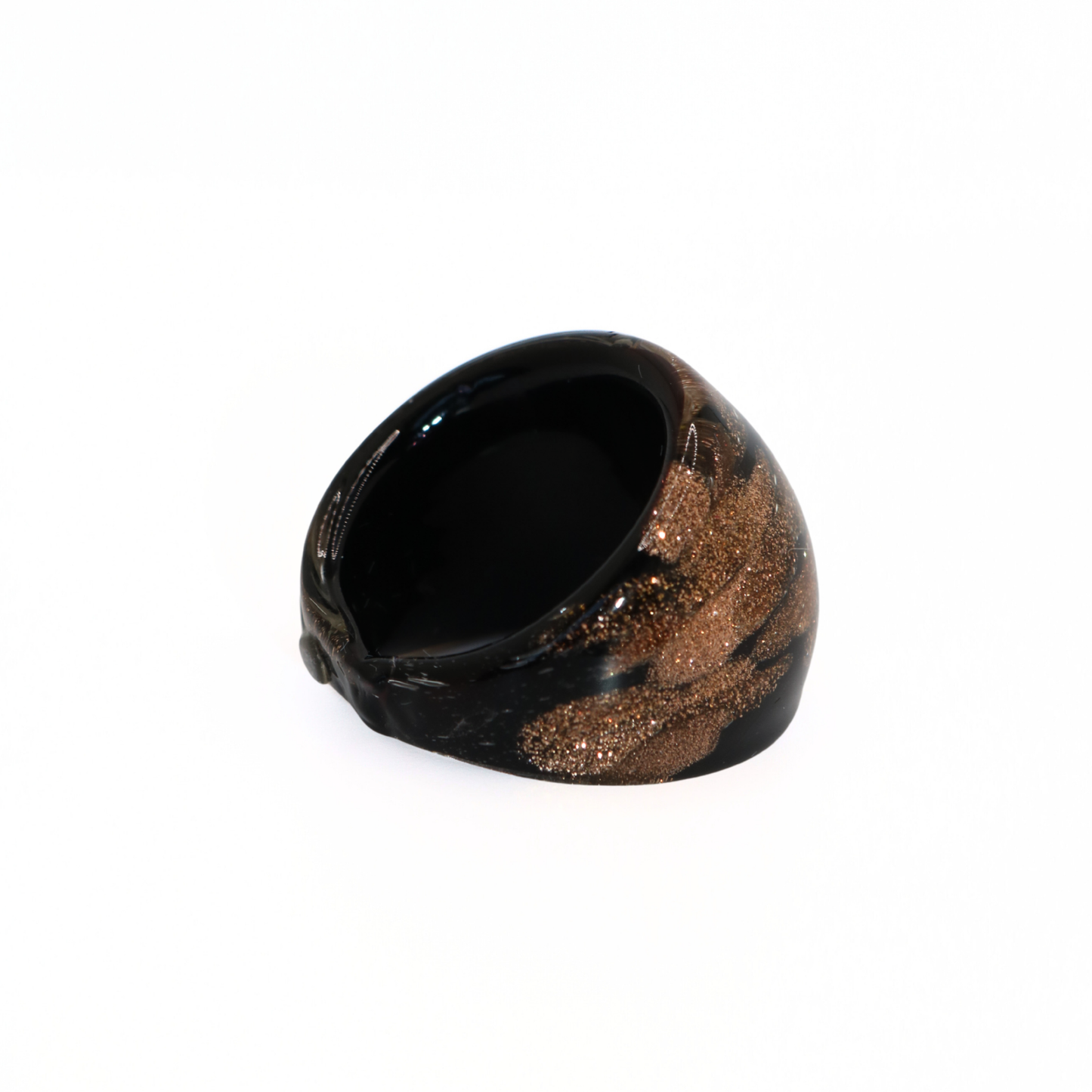 Vintage Black & Gold Glitter Dome Glass Ring