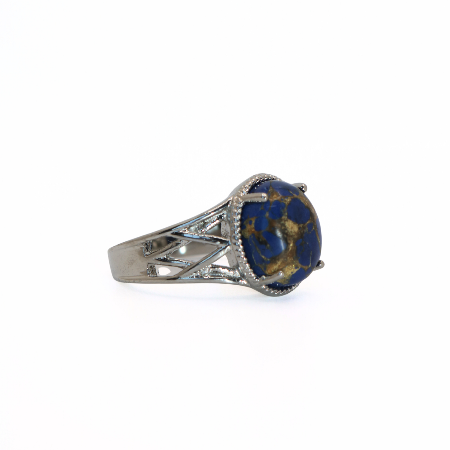 Vintage 316L Stainless Steel Blue Impression Jasper Statement Ring