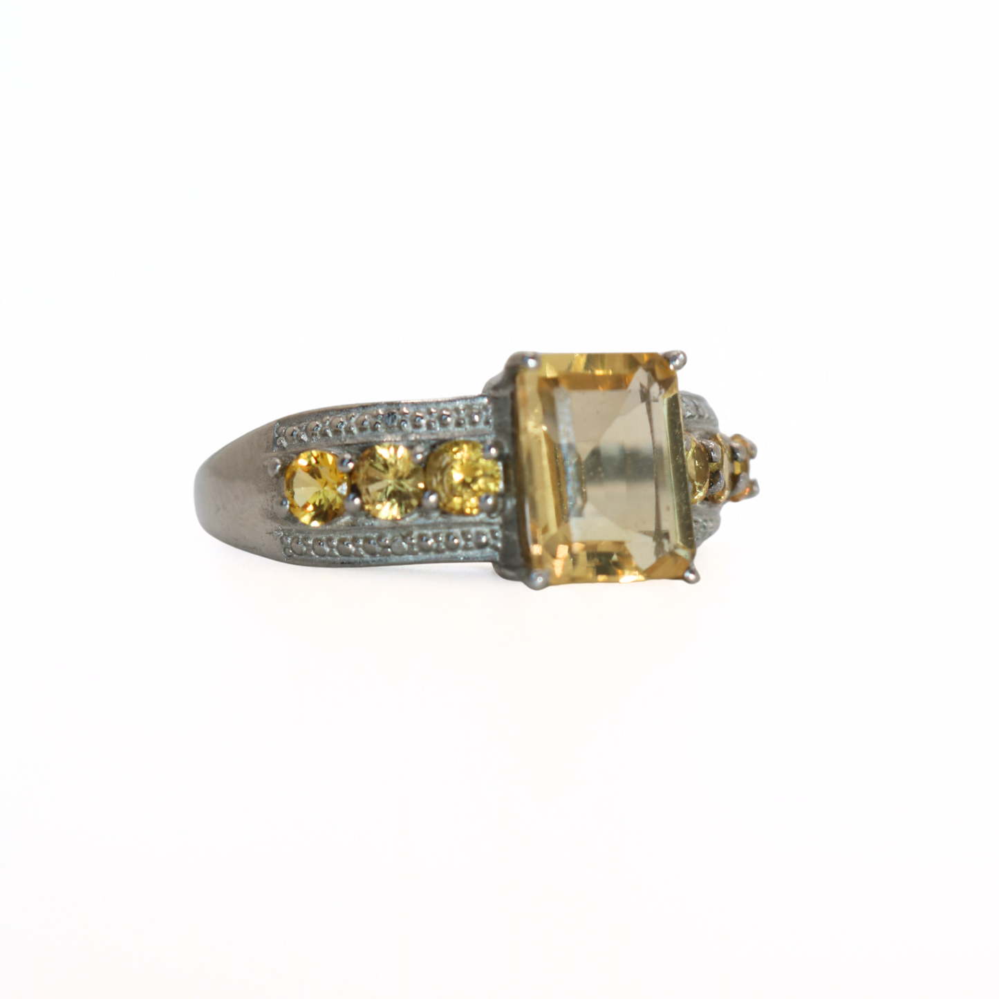 Vintage 316L Stainless Steel Citrine Style Emerald-Cut Cocktail Ring