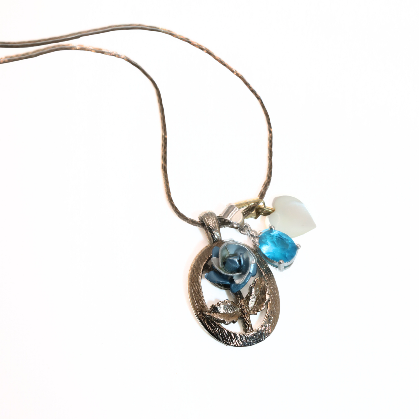 Vintage Reworked Blue Rose Charm Cluster Necklace