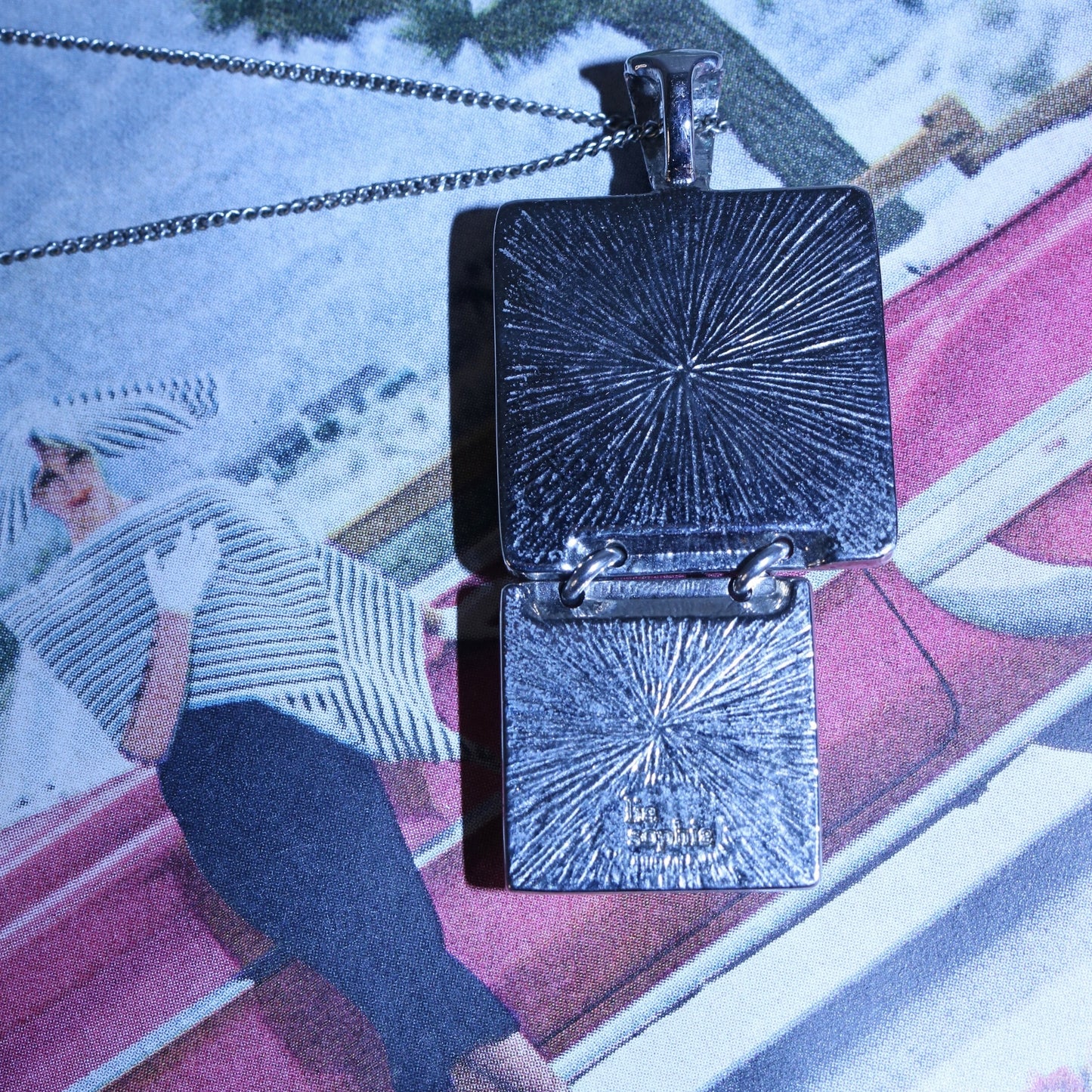 Vintage Green Enamel Starburst Pendant Necklace