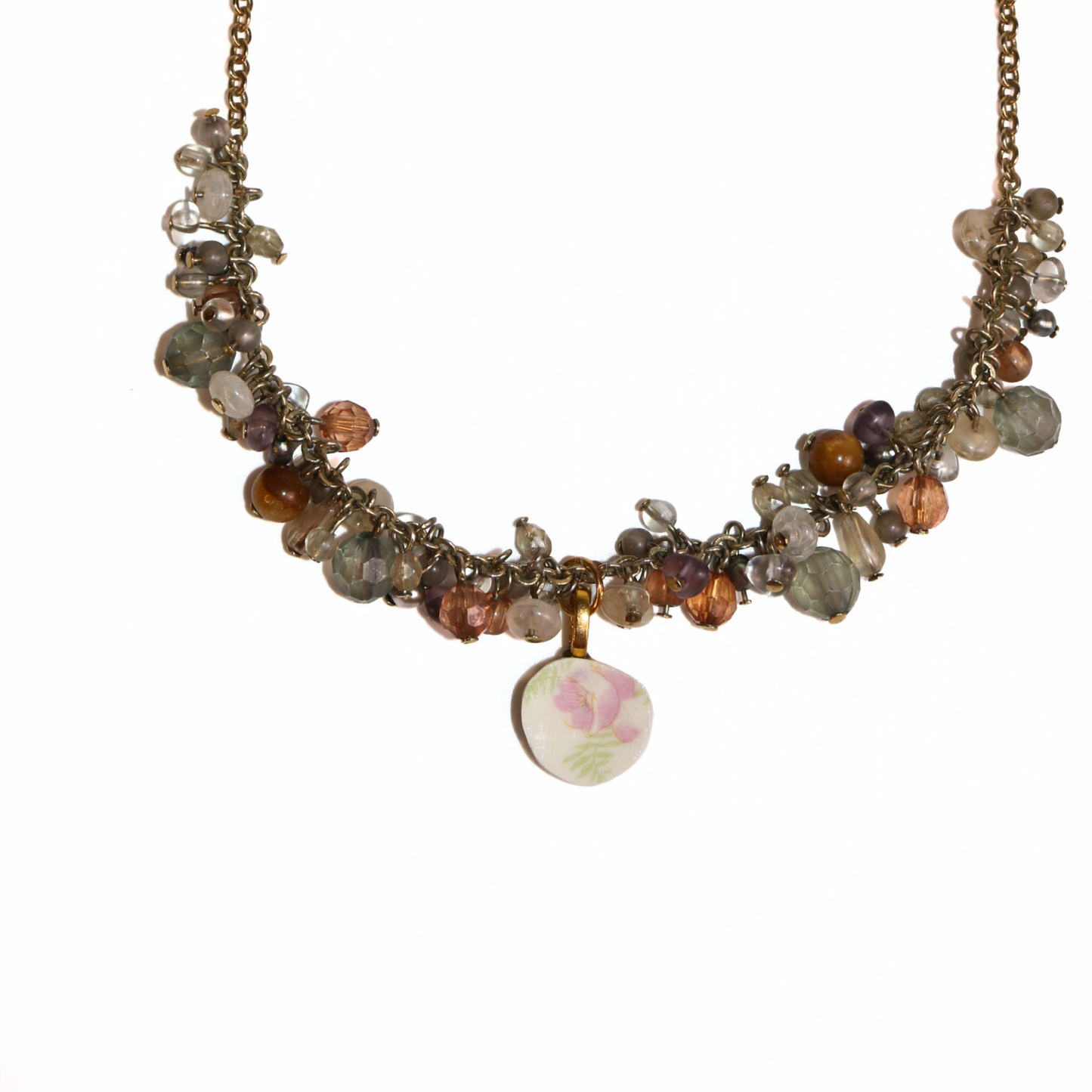 Beaded Cluster Necklace with Porcelain Pendant