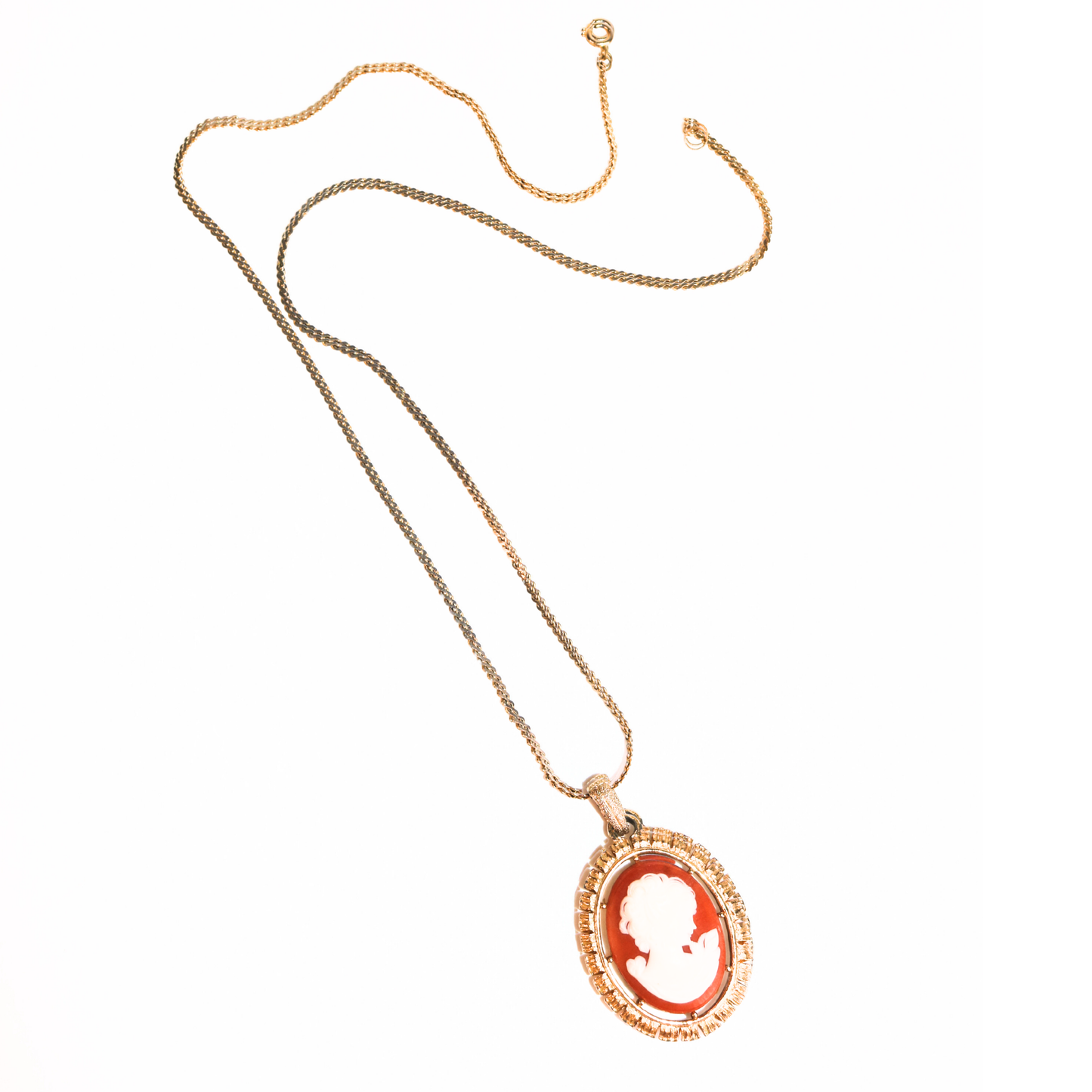 Vintage Carnelian Gold-Tone Cameo Necklace