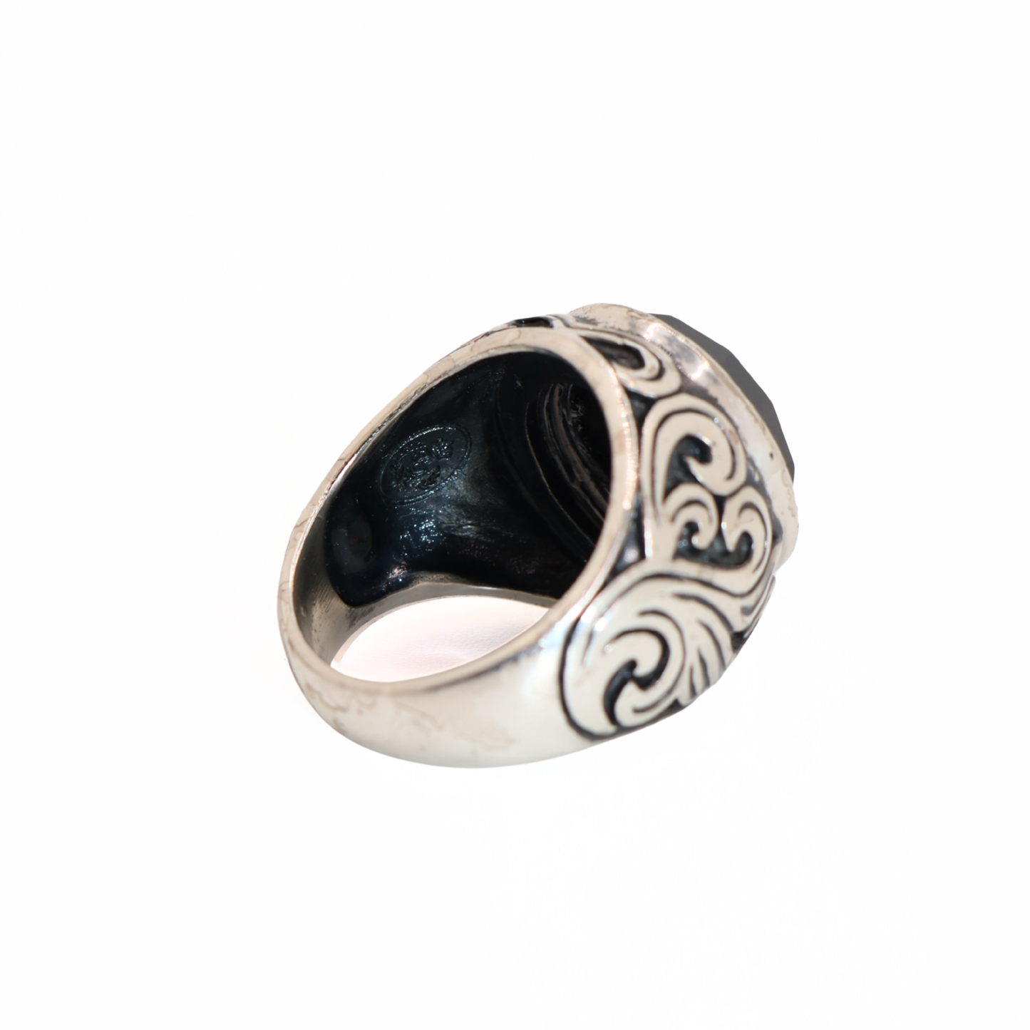 Vintage Silver Tone Statement Ring with Black Stone