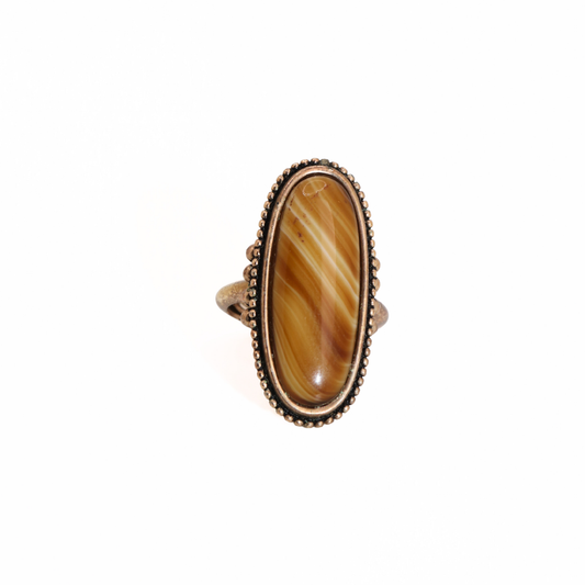 Vintage 1978 Avon Shimmering Sands Long Oval Faux Brown Agate Adjustable Ring