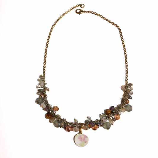 Beaded Cluster Necklace with Porcelain Pendant