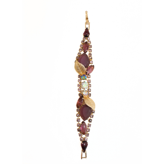 Vintage Purple Rhinestone & Leaf Bracelet