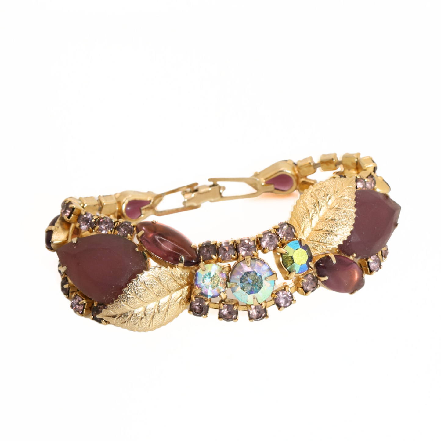 Vintage Purple Rhinestone & Leaf Bracelet
