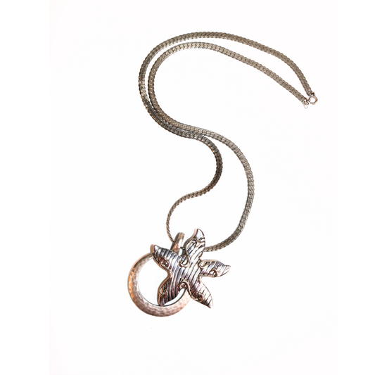 Upcycled Silver-Tone Star & Crescent Pendant Necklace