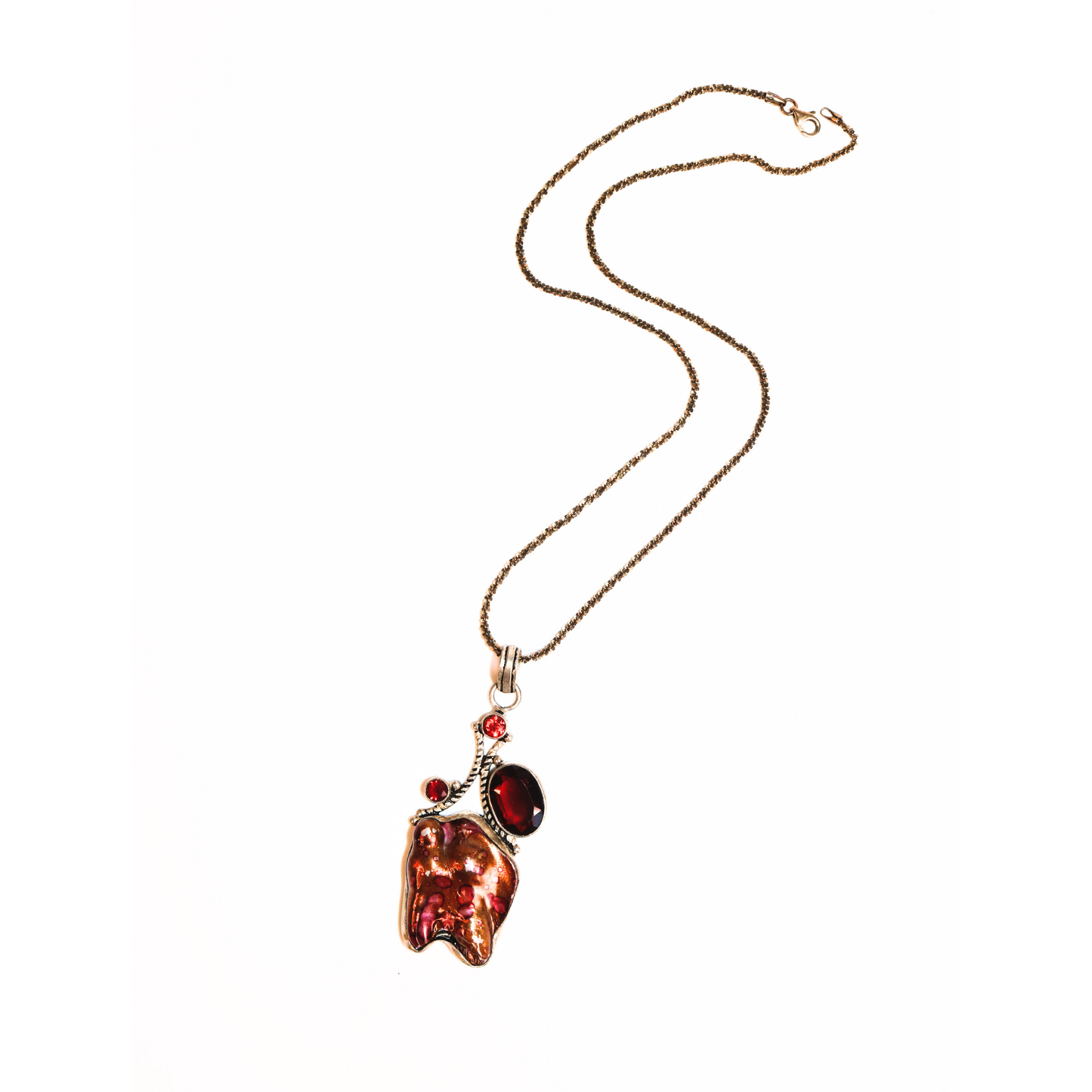 Sterling Silver Statement Pendant Necklace with Garnet & Natural Jasper/Agate (925)