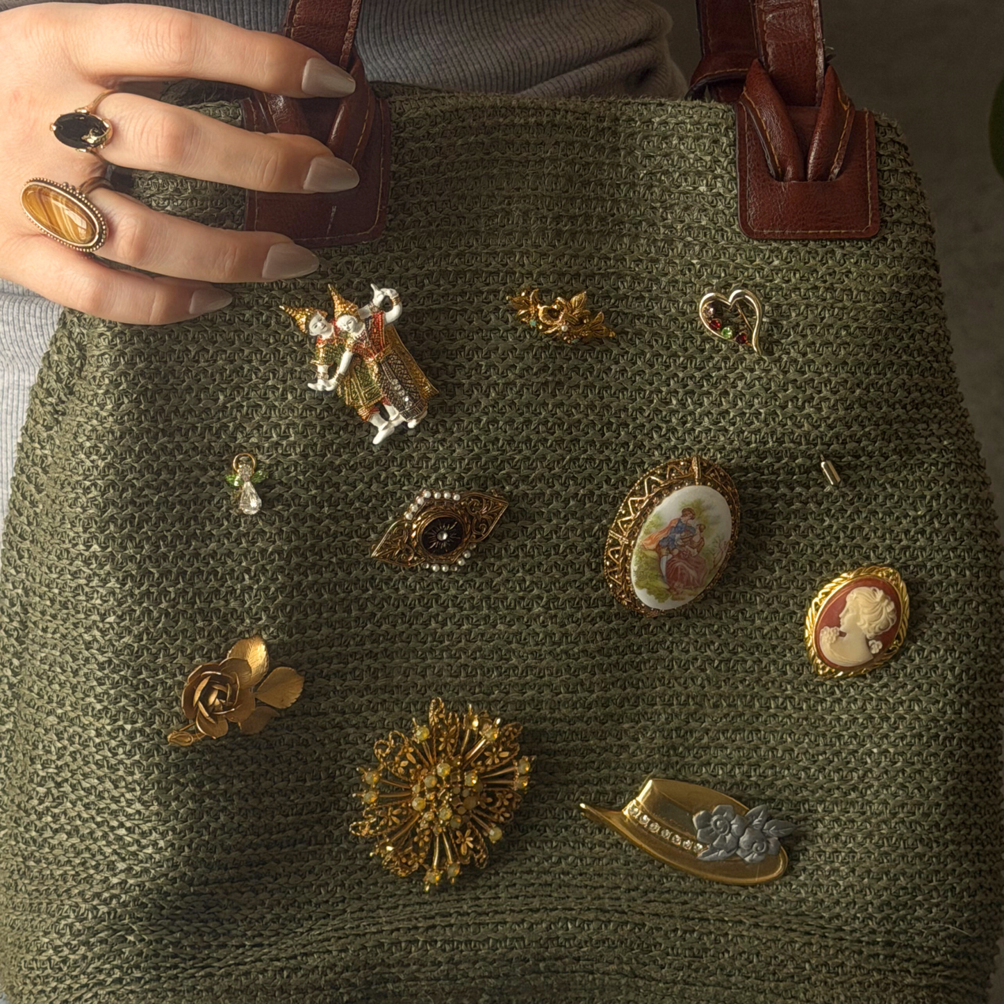 Vintage Two-Tone Hat Brooch with Rhinestones