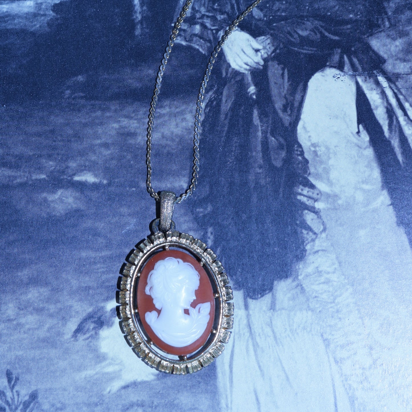 Vintage Carnelian Gold-Tone Cameo Necklace