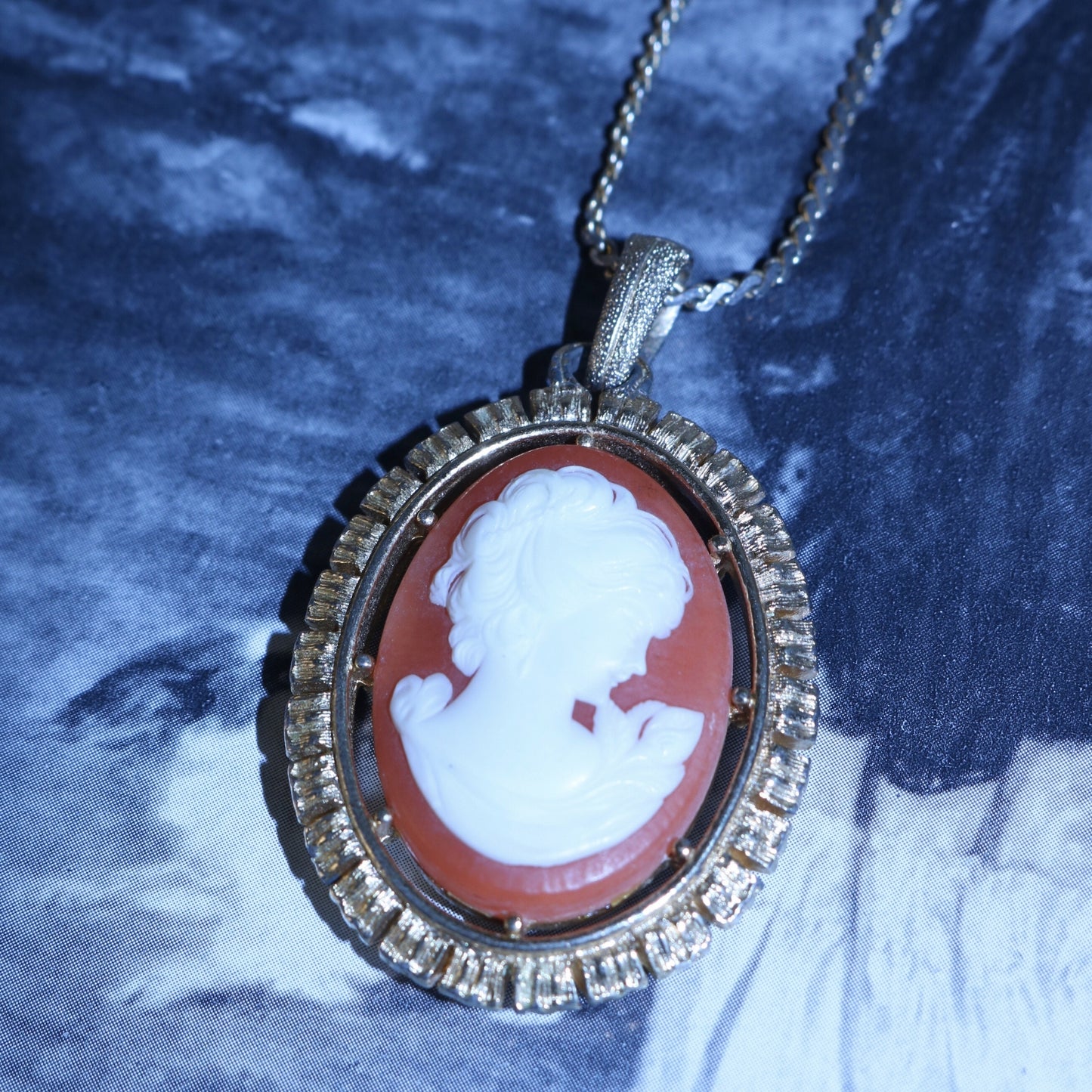 Vintage Carnelian Gold-Tone Cameo Necklace