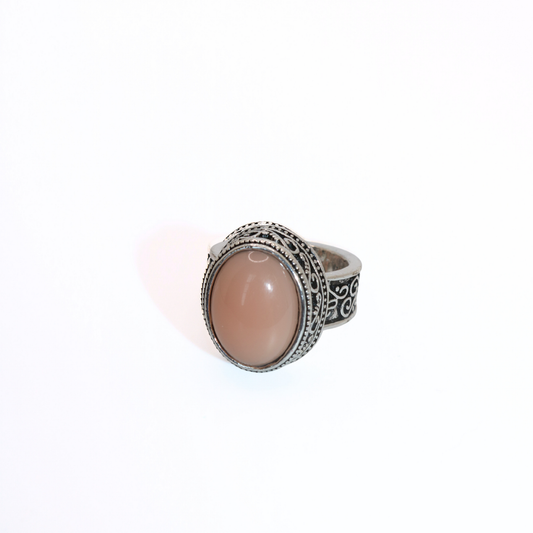 Vintage Silver Tone Pink Stone Boho Ring