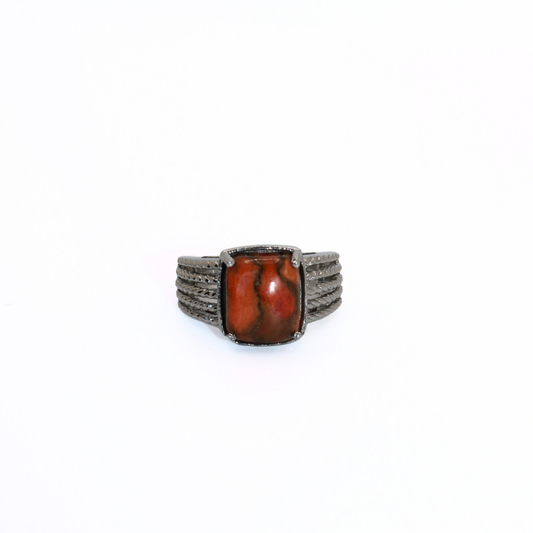 Vintage Stainless Steel Red Jasper Statement Ring