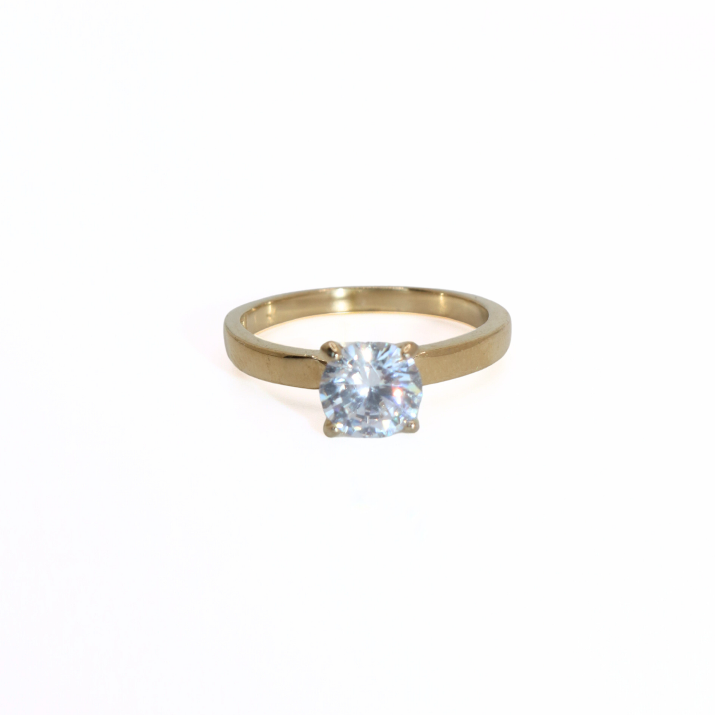 Gold Tone Stainless Steel CZ Solitaire Ring