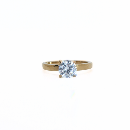 Gold Tone Stainless Steel CZ Solitaire Ring