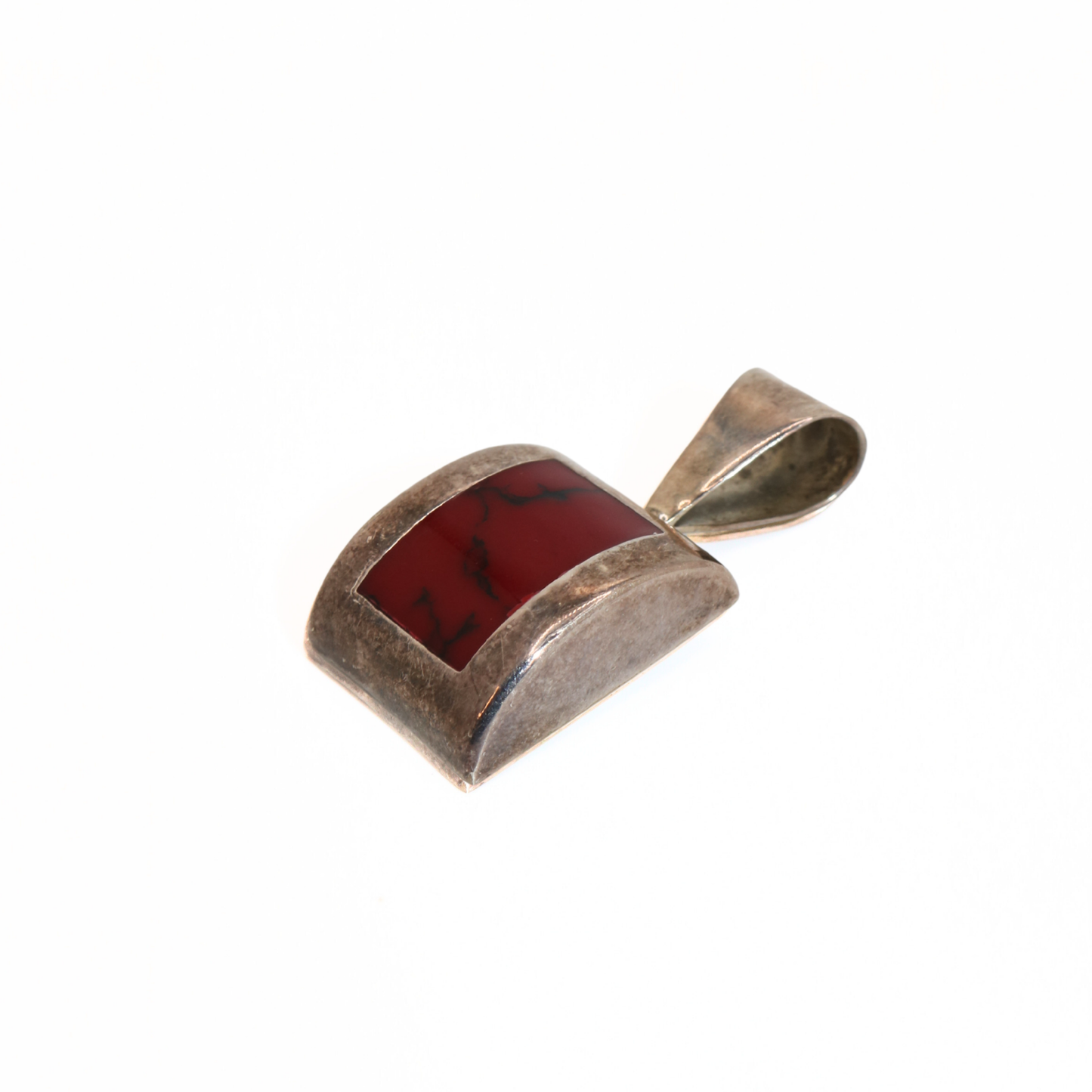Vintage Mexico Sterling Silver Red Quartz Rectangular Inlay Pendant