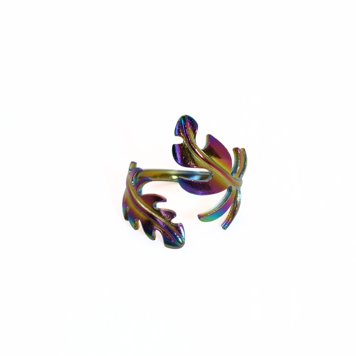 Vintage Iridescent Rainbow Leaf Wrap Ring