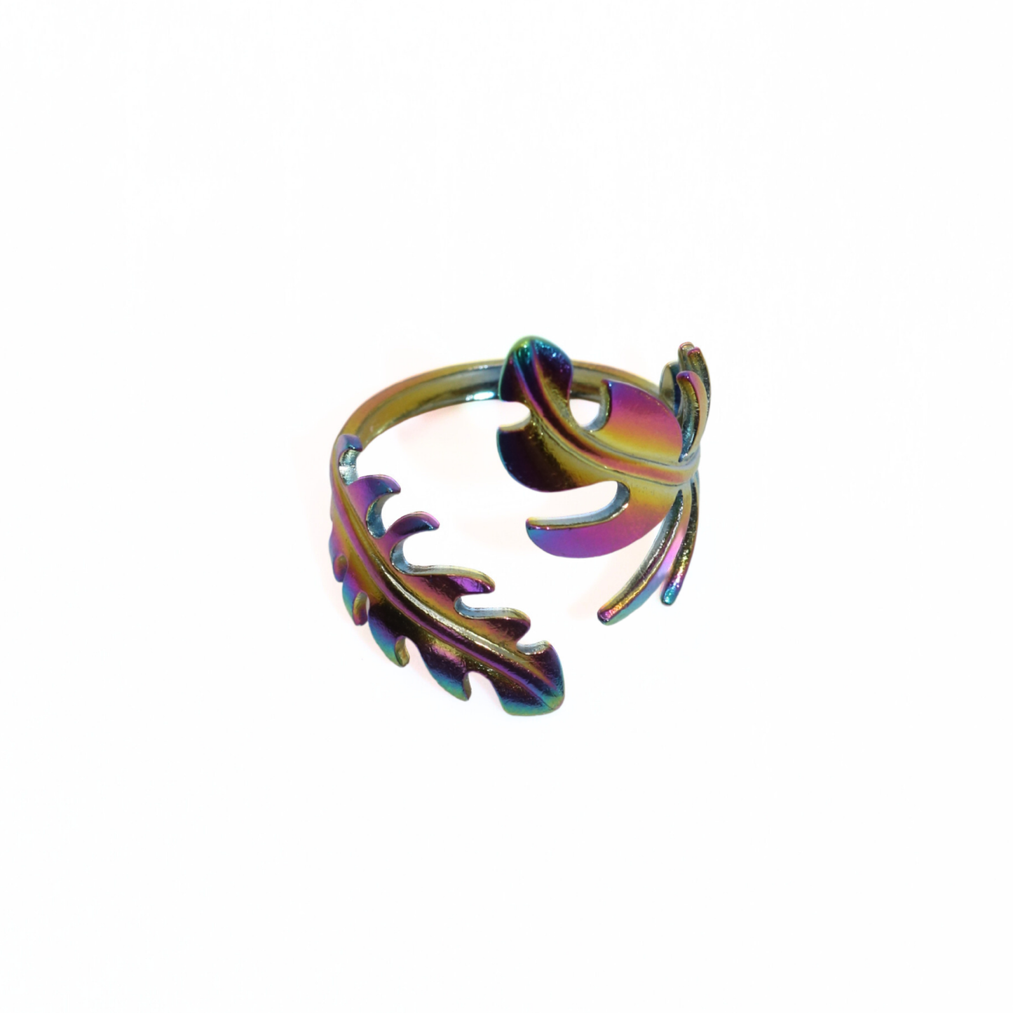 Vintage Iridescent Rainbow Leaf Wrap Ring