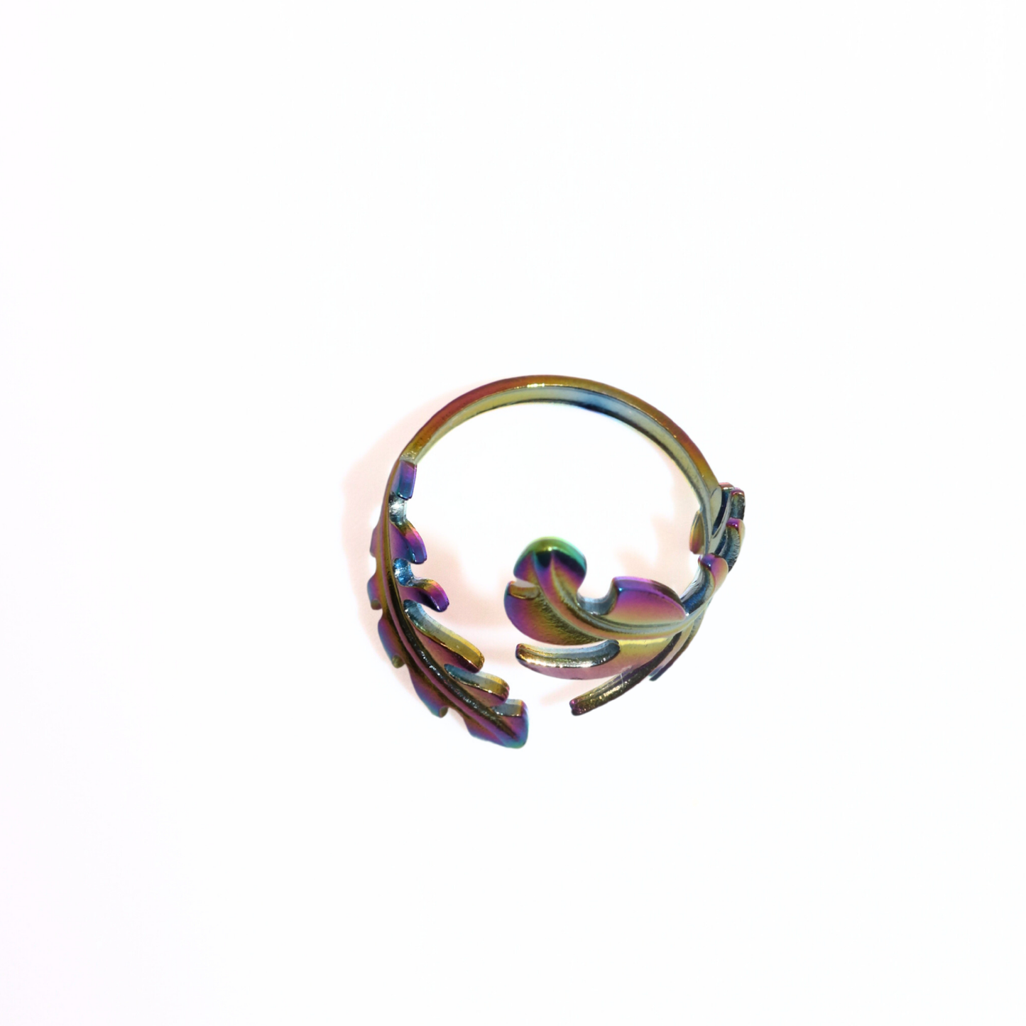 Vintage Iridescent Rainbow Leaf Wrap Ring