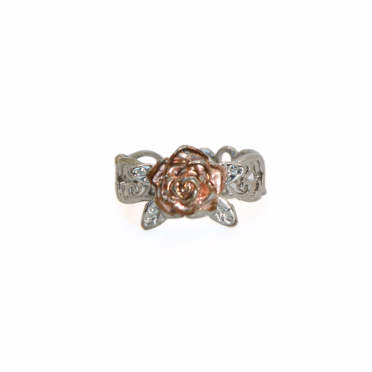 Vintage Two-Tone Rose & Filigree Band Ring