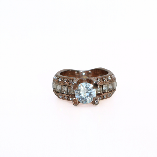 Vintage Rose Gold Tone CZ Solitaire Statement Ring