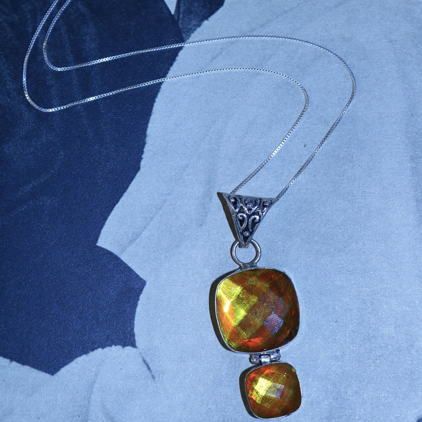 Ammolite Necklace 925 Sterling Silver Yellow Gemstone Pendant