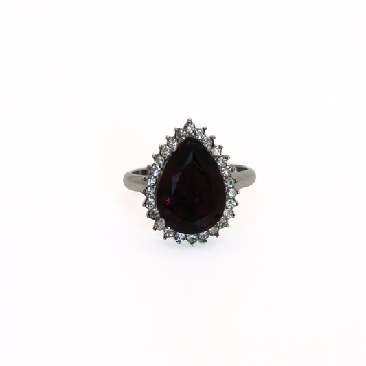 Vintage Stainless Steel Purple Pear Halo Ring
