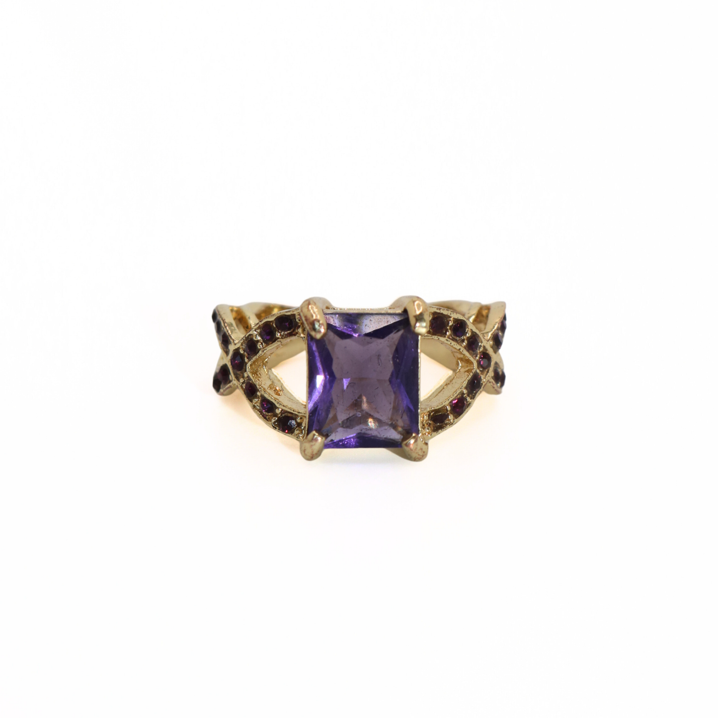 Vintage Gold Tone Purple Stone Cocktail Ring