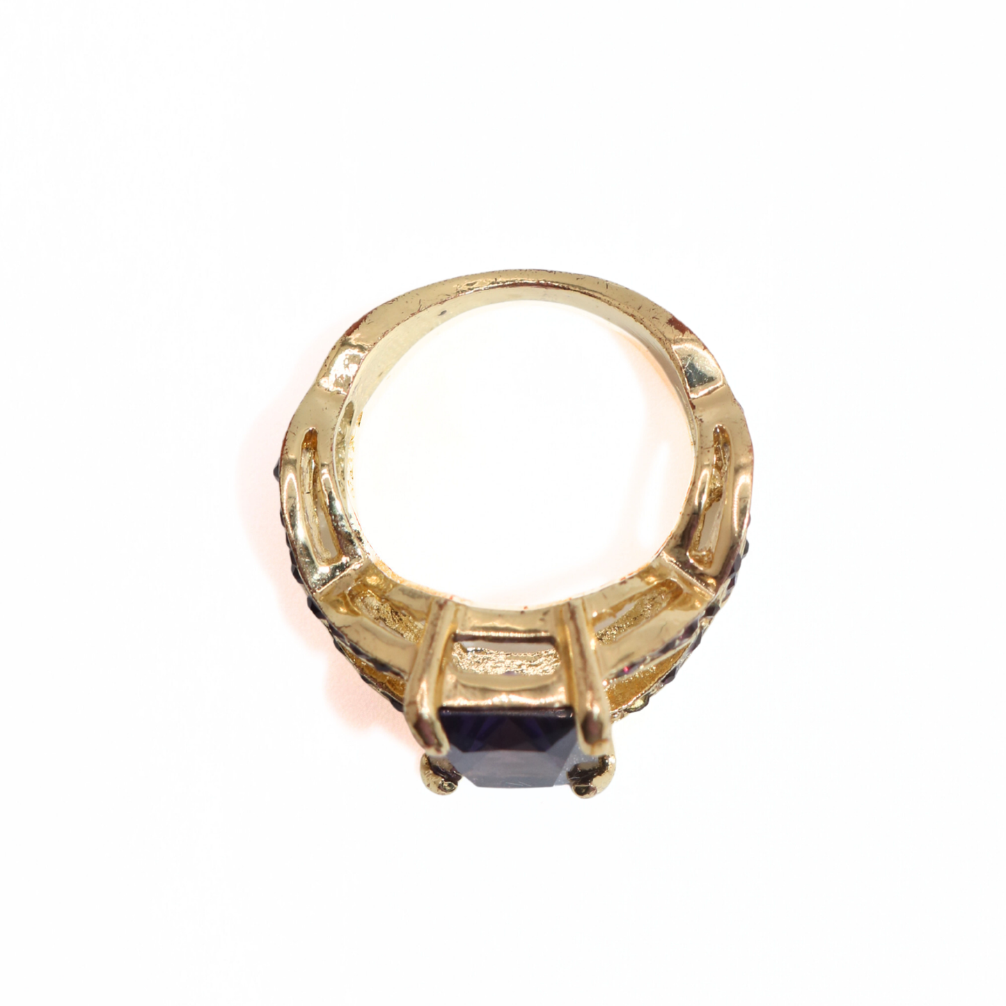 Vintage Gold Tone Purple Stone Cocktail Ring