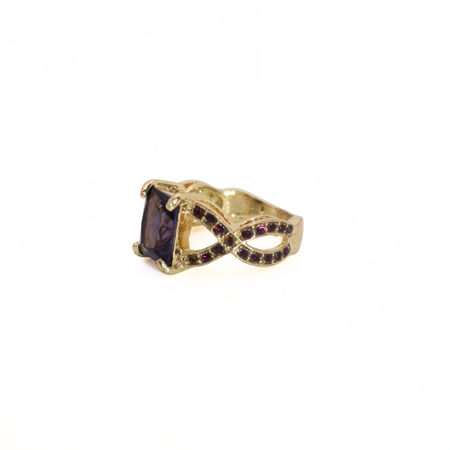 Vintage Gold Tone Purple Stone Cocktail Ring
