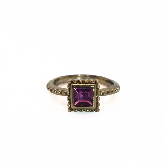 Vintage Oxidized Gold Tone Purple Stone Square Ring