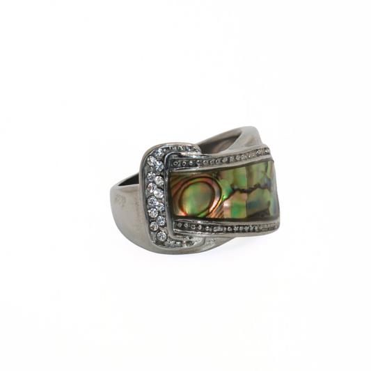 Vintage 316L Stainless Steel Abalone Shell Statement Ring