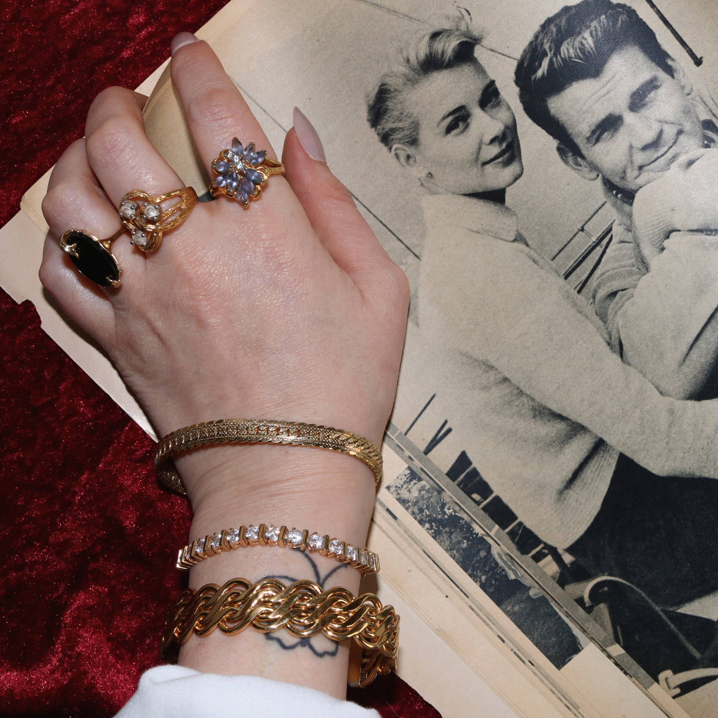 Vintage Heavy Gold Filled Three Stone Ring