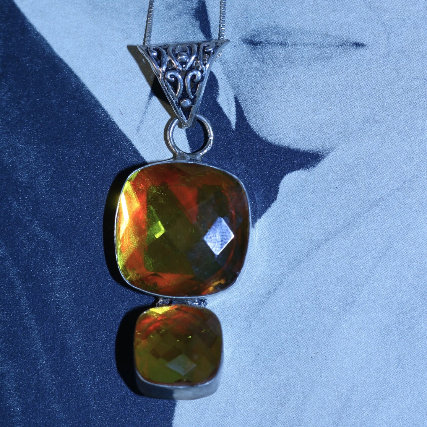 Ammolite Necklace 925 Sterling Silver Yellow Gemstone Pendant