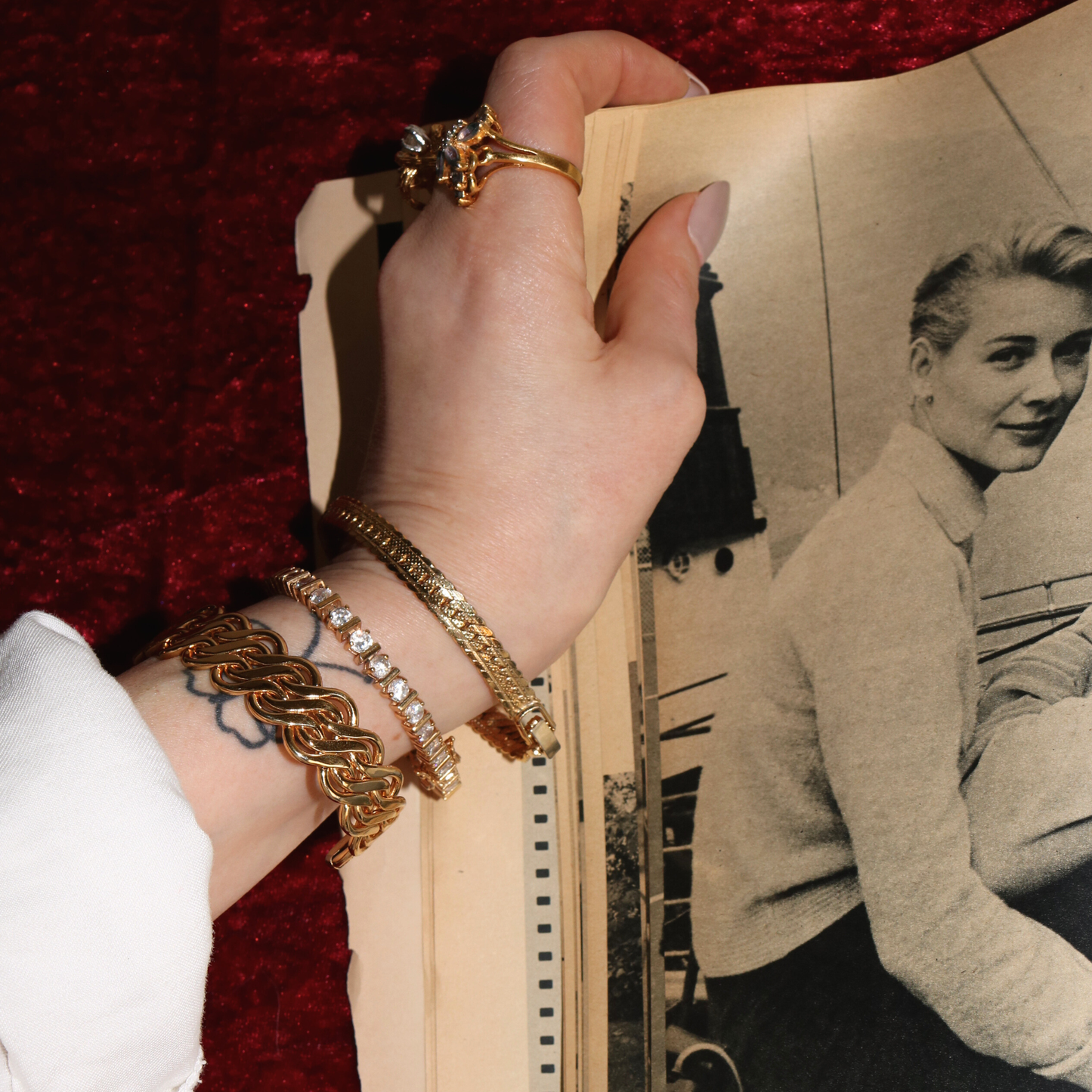 Vintage Gold-Plated 925 Sterling Silver Cubic Zirconia Tennis Bracelet