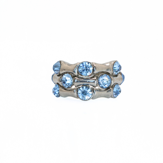 Vintage Stainless Steel Light Blue Crystal Dome Ring