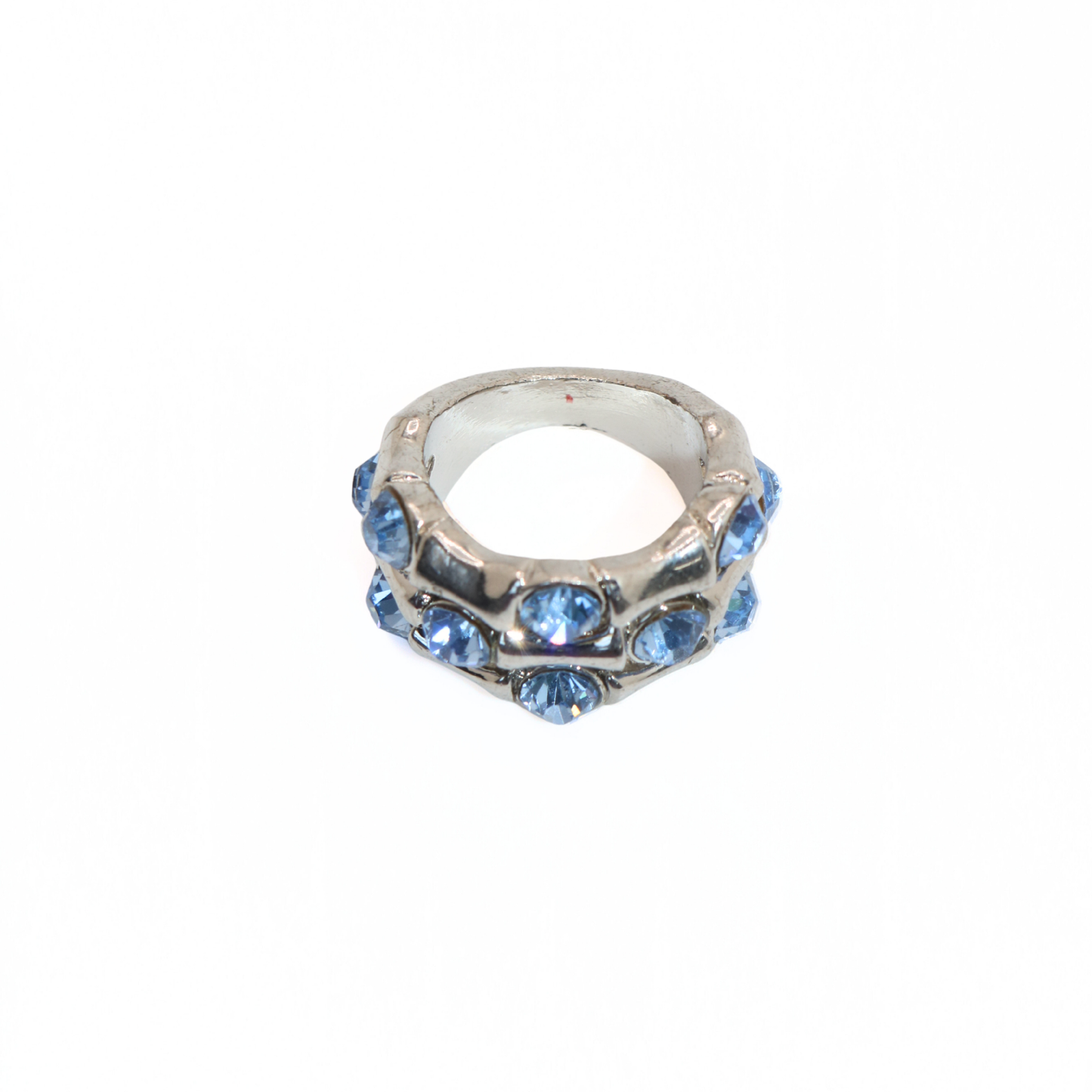 Vintage Stainless Steel Light Blue Crystal Dome Ring