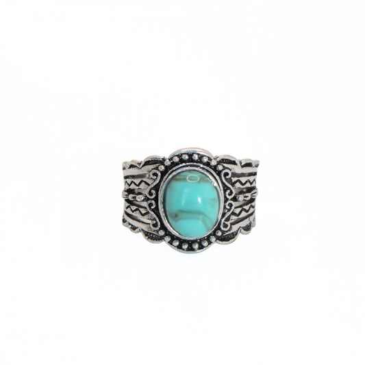 Vintage Silver Tone Turquoise Stone Wide Band Ring