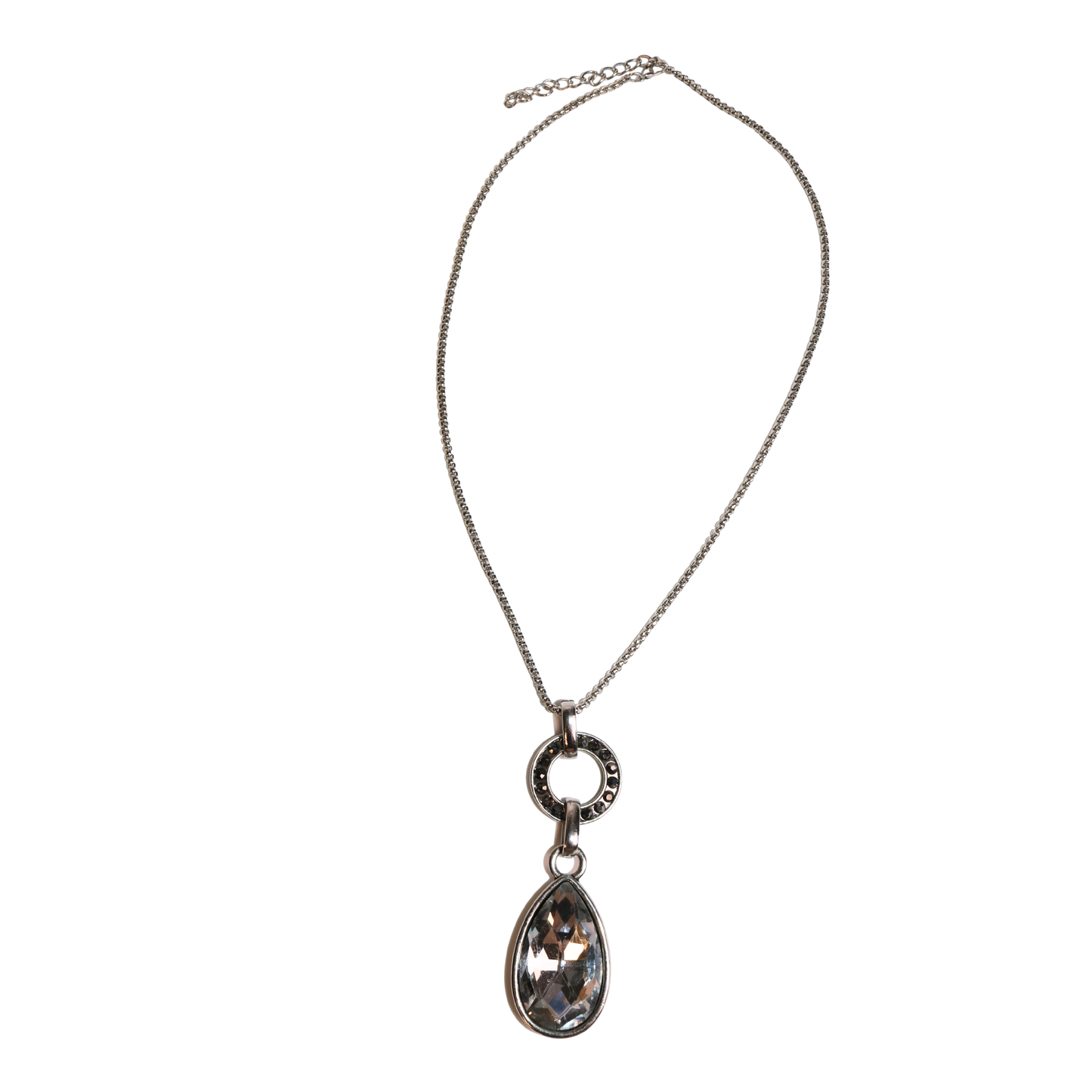 Silver-Tone Teardrop Crystal Pendant Necklace