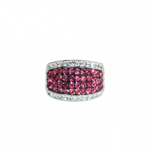 Vintage Stainless Steel Pink & White Crystal Pavé Band Ring