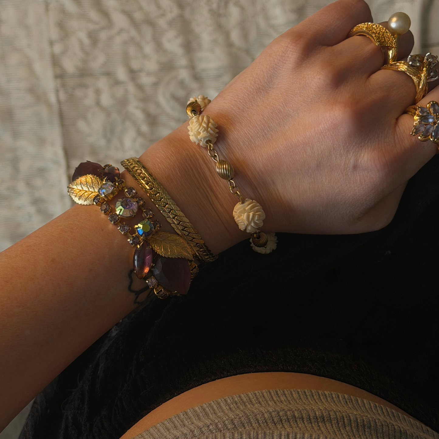 Vintage Purple Rhinestone & Leaf Bracelet