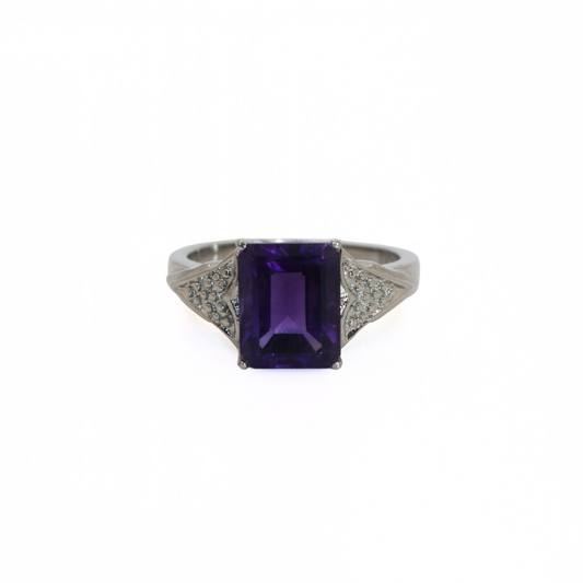 Vintage 316L Stainless Steel Deep Purple Stone Cocktail Ring